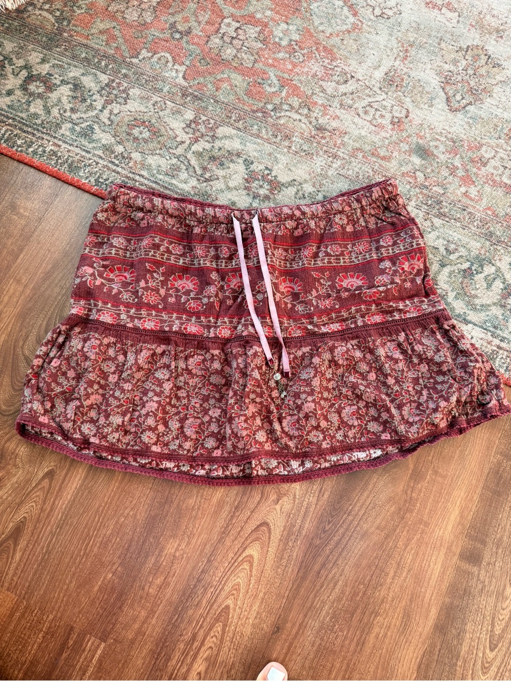 VTG Abercrombie & Fitch Red Floral Tiered Mini Skirt
